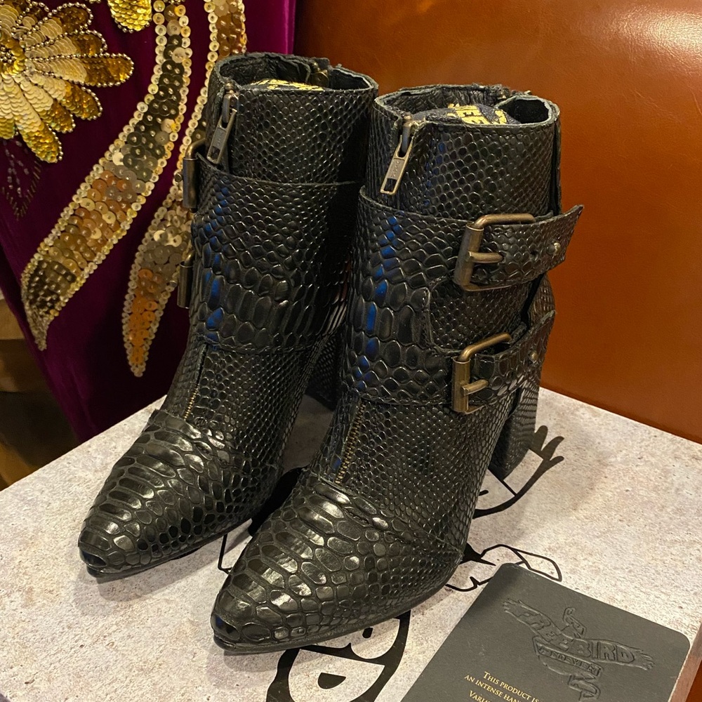 Black Snakeskin Booties Freebird by Steven